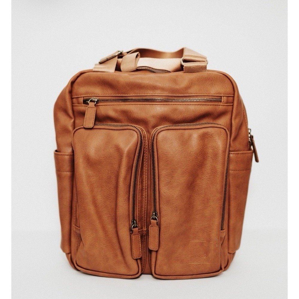 Kanga Pack Classic Camel Brown Vegan Leather Diaper Bag Backpack Convertible - Picture 2 of 11